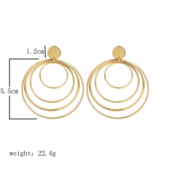 **SHIVANI* Gold Round Layer Fashion Dangle Earrings - Picture 5 of 5